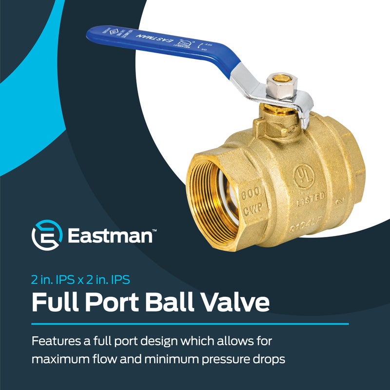 Eastman 2 Inch IPS Heavy Duty Full Port Ball Valve, Brass Plumbing Fitting, 20055LF - Image 2